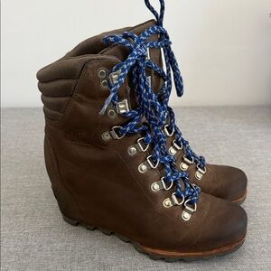 Sorel Brown leather Lace Up Wedge Boots